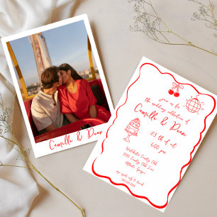 Hand Drawn Retro Funky Vintage Red Photo Wedding Invitation