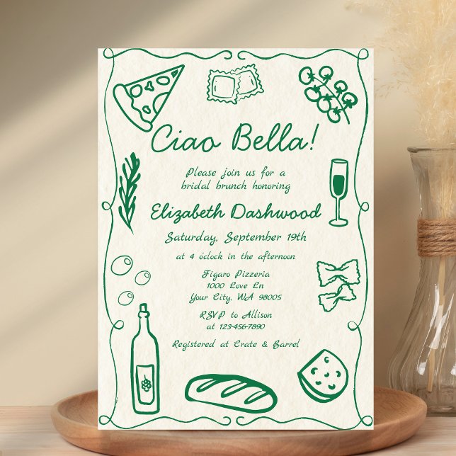 Hand Drawn Retro Italian Casual Bridal Brunch Invitation (Creator Uploaded)