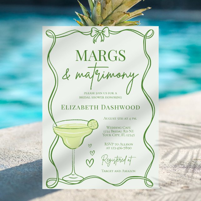Hand Drawn Retro Margs & Matrimony Bridal Shower Invitation (Creator Uploaded)