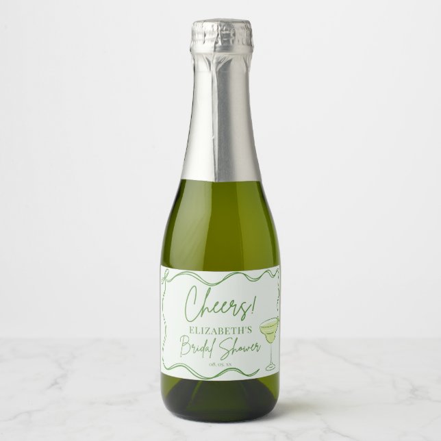 Hand Drawn Retro Margs & Matrimony Bridal Shower Sparkling Wine Label (Front)