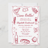 Hand Drawn Retro Red Italian Casual Bridal Brunch