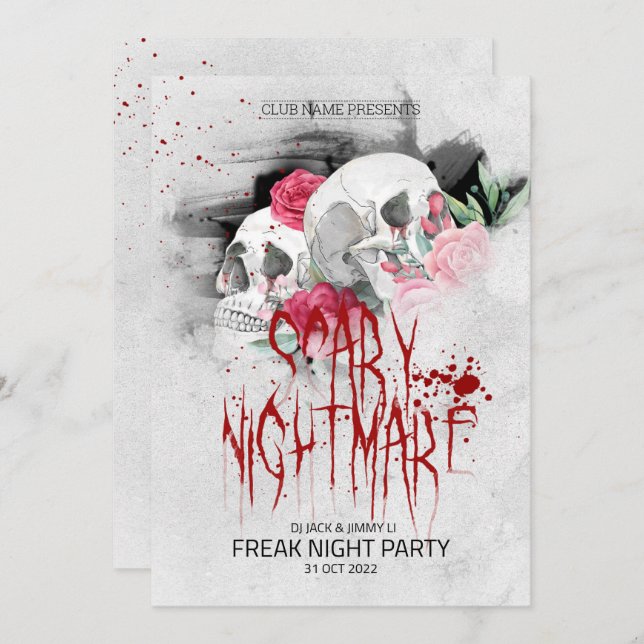 Hand Drawn Retro Style Halloween Party Invitation (Front/Back)