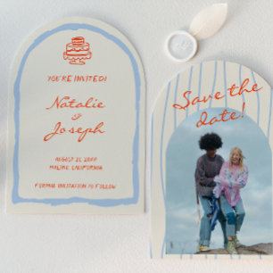 Hand Drawn Retro Whimsical Arched Photo Wedding Save The Date