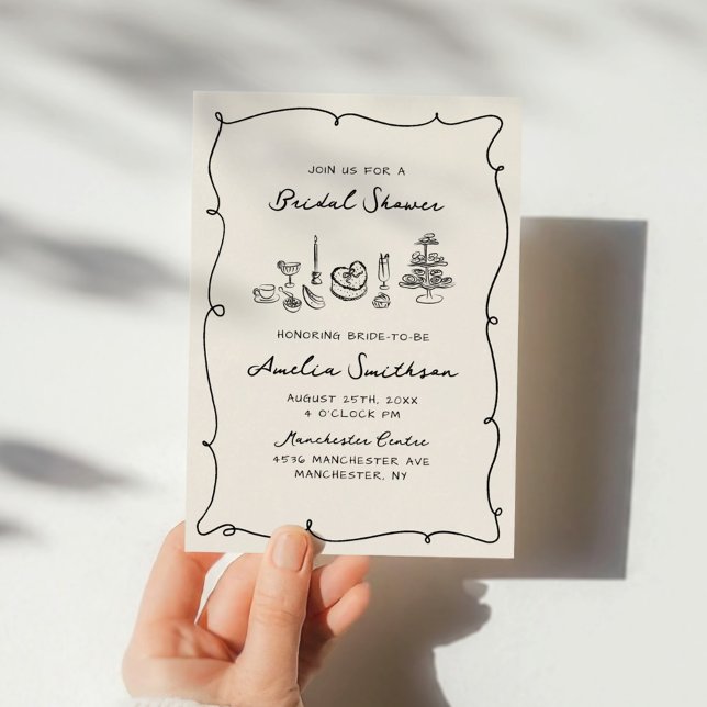 Hand Drawn Retro Whimsical & Chic Bridal Shower Invitation (Creator Uploaded)