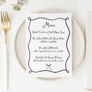 Hand Drawn Ribbon & Bow Black & White Wedding Menu