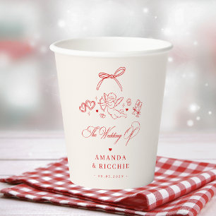 Hand Drawn Ribbon Cherub Vintage Cupid Wedding Paper Cups