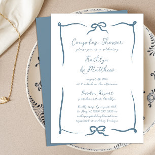 Hand Drawn Ribbon Dusty Blue Modern Couples Shower Invitation