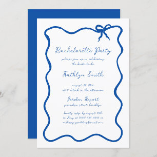 Hand Drawn Ribbon French Blue Bachelorette Party Invitation