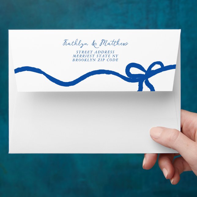 Hand Drawn Ribbon Whimsical French Blue Wedding Envelope (Creator Uploaded)