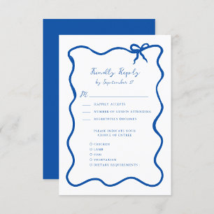 Hand Drawn Ribbon Whimsical French Blue Wedding RSVP Card