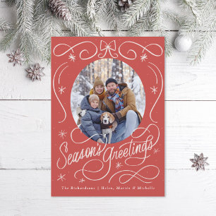 Hand drawn ribbons and bow seasons greetings photo holiday card