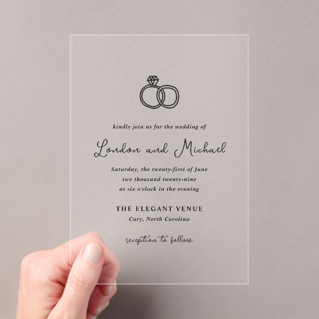 Hand Drawn Rings Doodle Modern Wedding Acrylic Invitations (Insitu (Handheld))