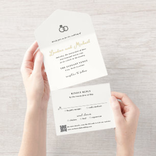 Hand Drawn Rings Doodle QR Code Modern Wedding All In One Invitation