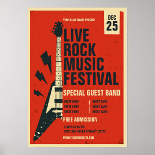 Hand drawn rock music festival template  poster