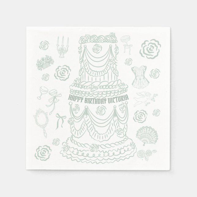 Hand Drawn Rococo Soft Renaissance Coquette Party Napkin (Front)