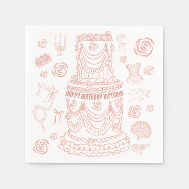 Hand Drawn Rococo Soft Renaissance Coquette Party Napkin (Front)
