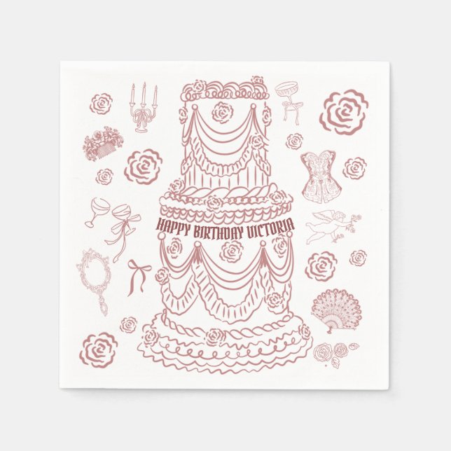 Hand Drawn Rococo Soft Renaissance Coquette Party Napkin (Front)