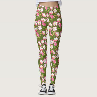 hand drawn romantic dog rose leggings