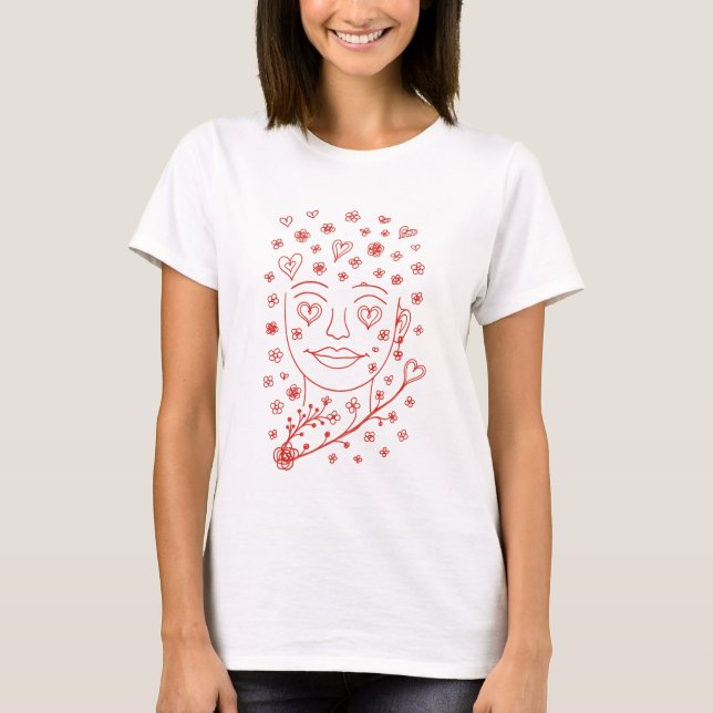 Hand-Drawn Romantic Line Art Illustration T-Shirt (Front)