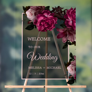 Hand Drawn Romantic Roses Wedding Welcome Acrylic Sign