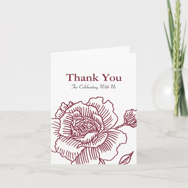 Hand drawn rose THANK YOU card red (Front)