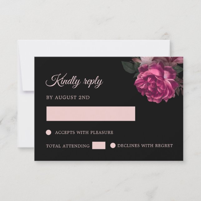 Hand Drawn Roses Black Floral RSVP Card (Front)
