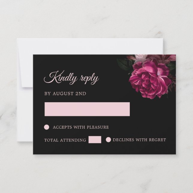 Hand Drawn Roses Black Floral RSVP Card (Front)
