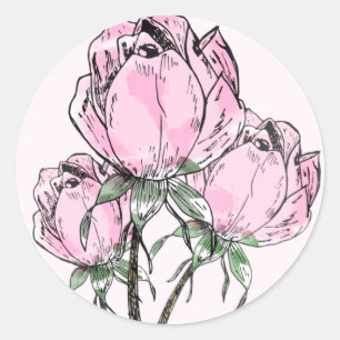 Hand Drawn Roses Classic Round Sticker