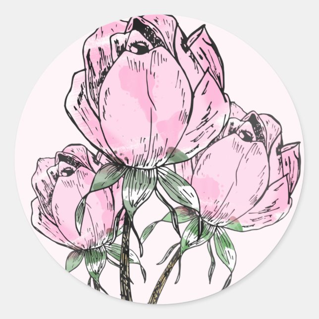 Hand Drawn Roses Classic Round Sticker (Front)