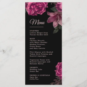 Hand Drawn Roses Dark Romantic Wedding Menu