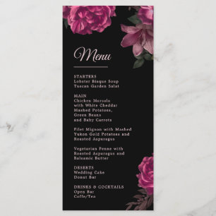Hand Drawn Roses Dark Romantic Wedding Menu