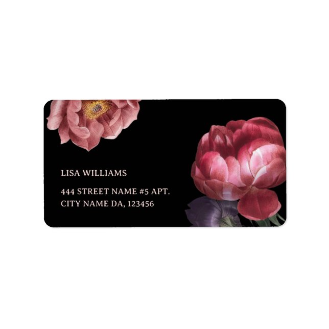 Hand Drawn Roses Flower Black Label (Front)