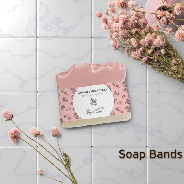 Hand-Drawn Roses Leaves Blush Soap Band Wrap Invitation Belly Band (Creator Uploaded)