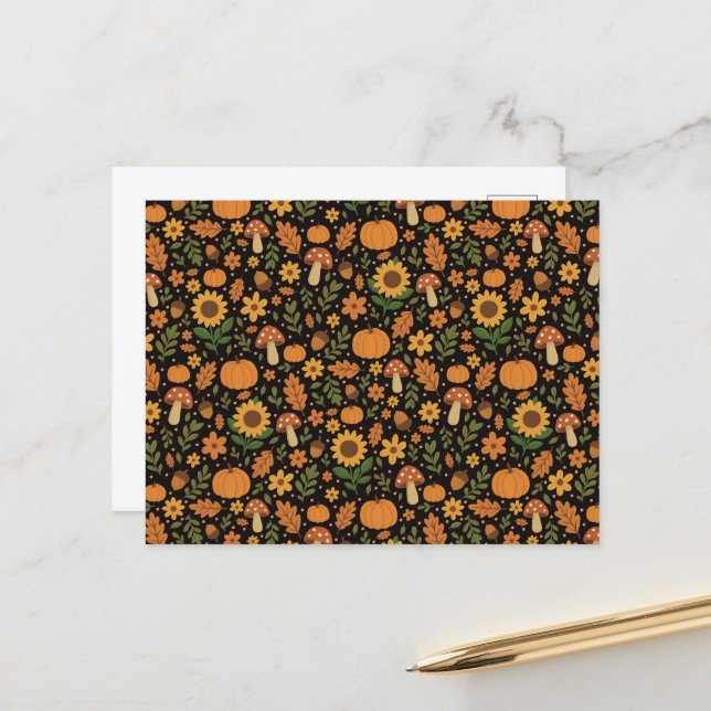 Hand Drawn Rustic Fall Pattern Envelope Postcard (Front/Back In Situ)