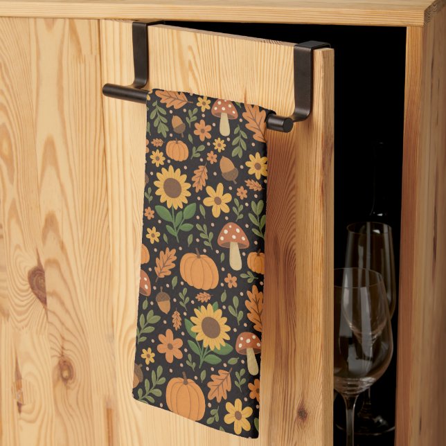 Hand Drawn Rustic Fall Pattern Kitchen Towel (Thirds Fold)
