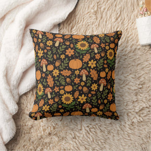 Hand Drawn Rustic Fall Pattern Throw Pillow