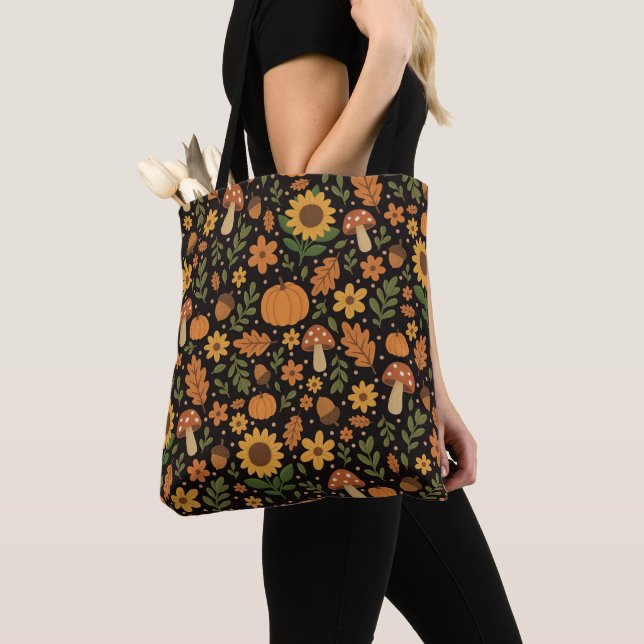 Hand Drawn Rustic Fall Pattern Tote Bag (Close Up)