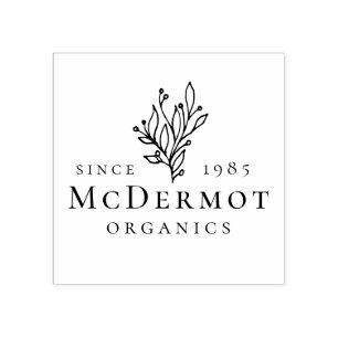 Hand-Drawn Rustic Leaves   Modern Business Brand Rubber Stamp