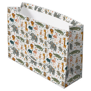 Hand Drawn Safari Animal Print Large Gift Bag