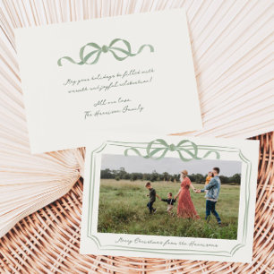 Hand Drawn Sage Green Bow Frame Holiday Card