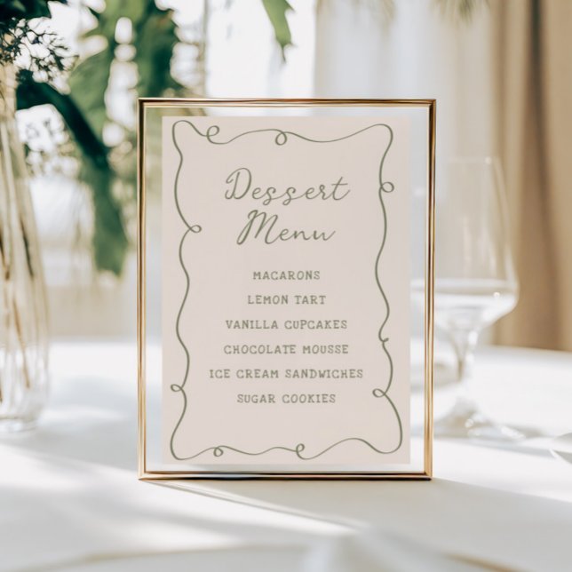 Hand Drawn Sage Green Frame Dessert Menu Poster (Creator Uploaded)