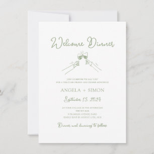 Hand drawn Sage Green Welcome Dinner Invitation