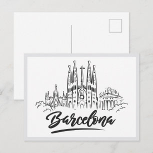 Hand drawn Sagrada Familia Barcelona Spain Postcard