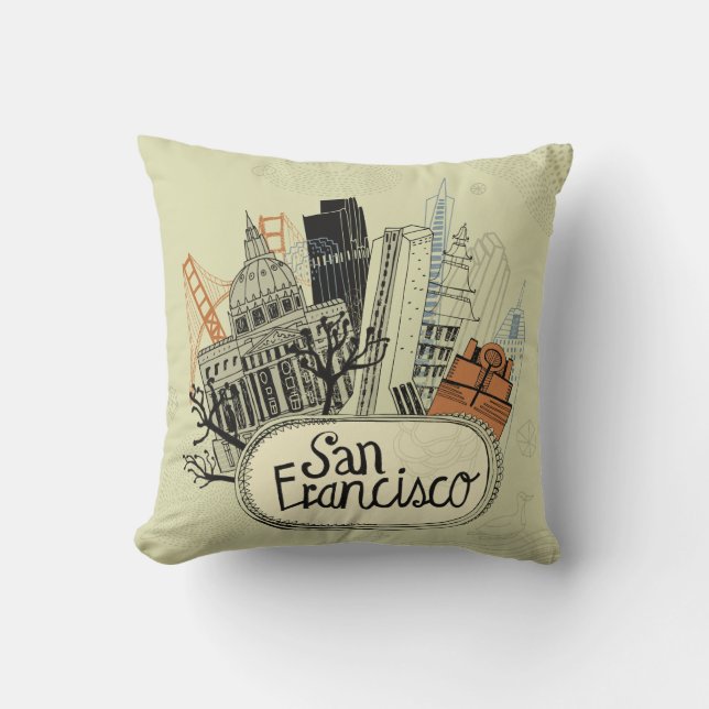 Hand Drawn San Francisco Cushion (Front)