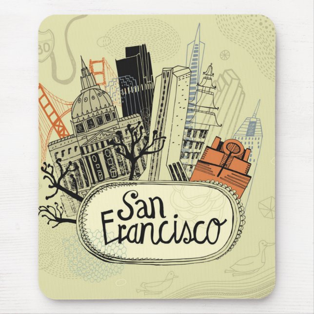 Hand Drawn San Francisco Mouse Pad (Front)