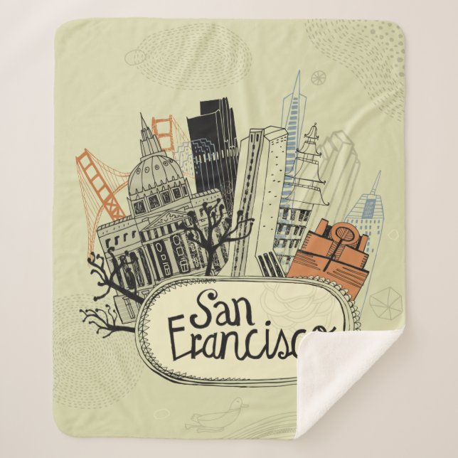 Hand Drawn San Francisco Sherpa Blanket (Front)