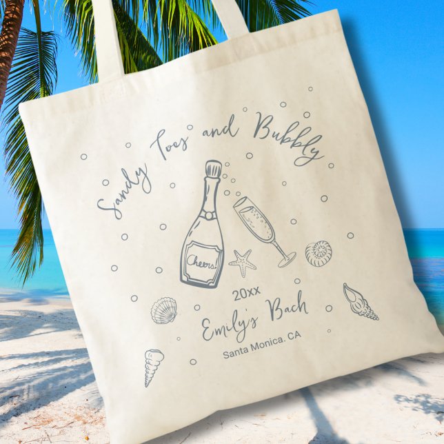 Hand Drawn Sandy Toes and Bubbly Bachelorette Tote Bag (Creator Uploaded)