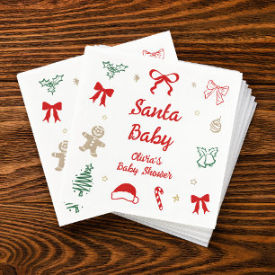 Hand Drawn Santa Baby Christmas Baby Shower Napkin