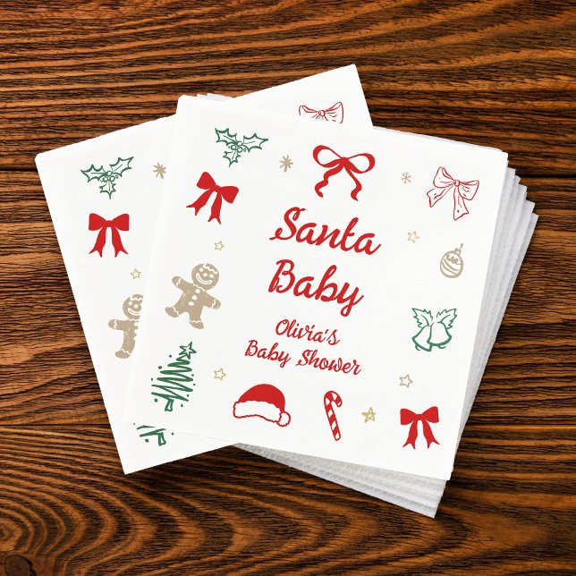 Hand Drawn Santa Baby Christmas Baby Shower Napkin (Creator Uploaded)