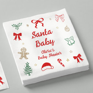 Hand Drawn Santa Baby Christmas Baby Shower Napkin